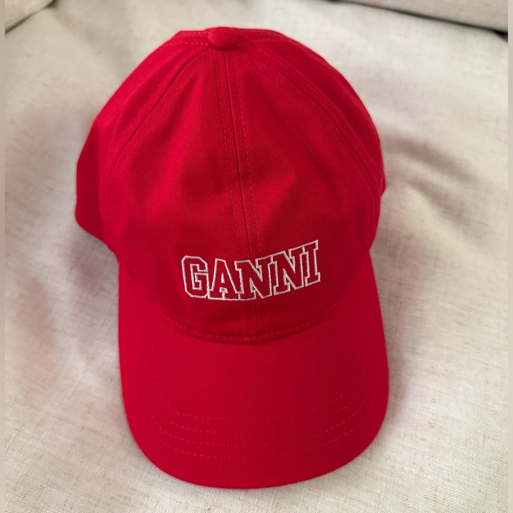 Ganni Red Logo Baseball Cap